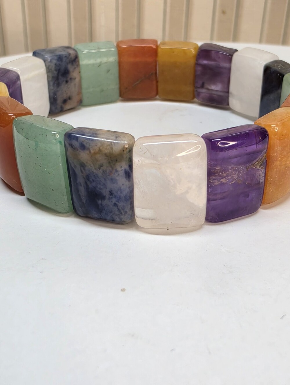 Multi Gemstone Stretch Bracelet Amethyst Jade Sodalite Quartz Aventurine - Picture 4 of 4